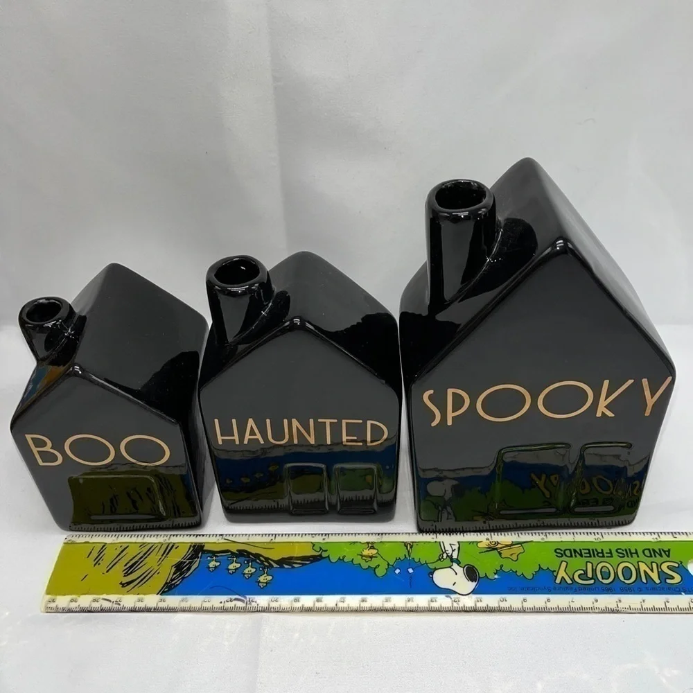 Halloween Black House Bud Vase Set Spooky